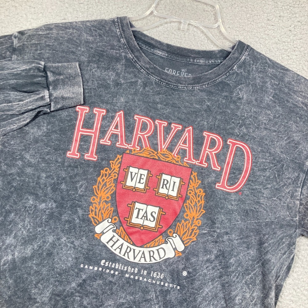 Harvard University T Shirt Adult Large Stone Wash Gray Long Sleeve Forever 21